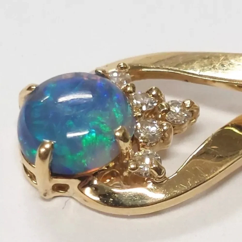 🎇 Black Opal & Diamond 14K Gold Pendant 💚🩵 - Picture 7 of 16